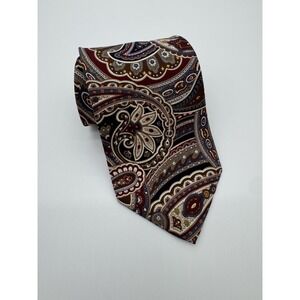 Henri Christian Paisley Silk Tie Brown Red Blue Vintage Made in Great Britain